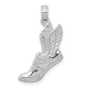 Black Bow Jewelry 14k White Gold Winged Running Shoe Pendant - 1 of 4