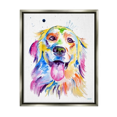 Stupell Industries Watercolor Style Happy Dog Face Framed Canvas