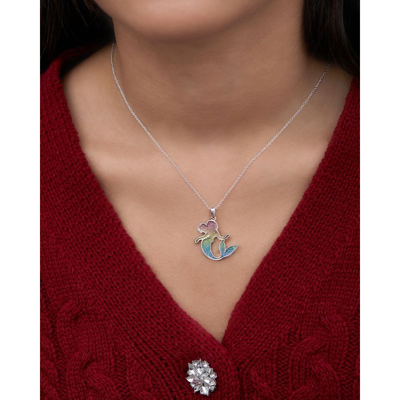 Disney Princess Ariel Silver Plated Rainbow Glitter Pendant Necklace, 18'', 2 of 6