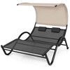 Costway Outdoor Double Chaise Lounge Chair with Sunshade Canopy & Headrest Pillows - 2 of 4
