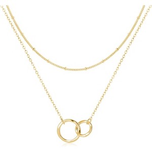 Layered Coin & Moon Phase Necklace, 14K Gold Plated Dainty Choker for Women - 1 of 4