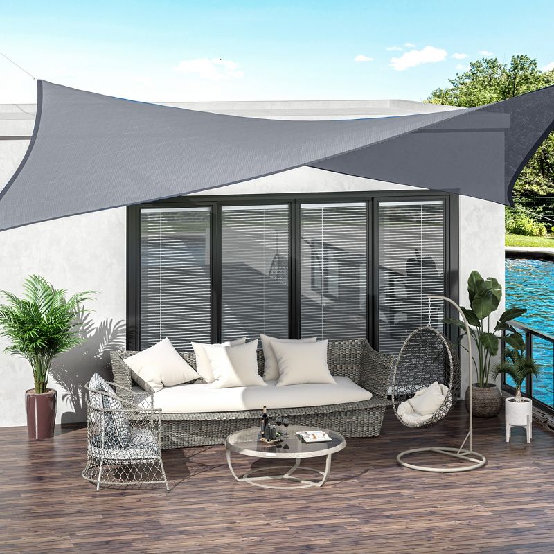 Outsunny 20' x 13' Rectangle Sun Shade Sail Canopy Outdoor Shade Sail Cloth for Patio Deck Yard with D-Rings and Nylon Rope Included, 3 of 9