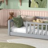 Whisen Twin Bed & Rubber Wood Floor Bed with Fence without Door, Multi - Functional Floor Bed for Kids' Sleep & Play - 3 of 4