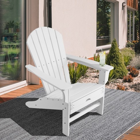 Costway 2 PCS Outdoor Patio HDPE Adirondack Chair Beach Seat Retractable Ottoman White