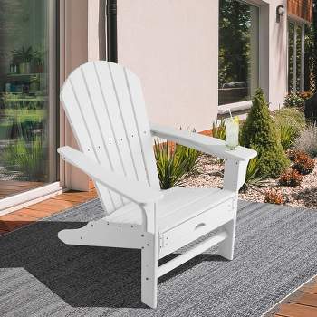 Costway 2 PCS Outdoor Patio HDPE Adirondack Chair Beach Seat Retractable Ottoman White\Black\Coffee\Grey\Turquoise