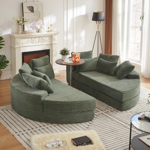 78.5'' Convertible Corduroy Round Sofa Bed, 2-in-1 Oversized Lounge Recliner with Neck & Throw Pillows, Ready to Use-3irtyhousy - 1 of 4
