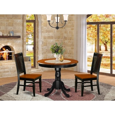 East West Furniture ANIP3-MAH-W 3Pc Rounded 36 Inch Table And Two Solid Wood Seat Dining Chairs
