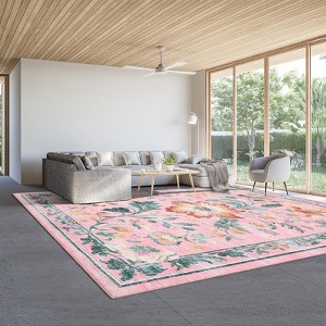Washable Folding Floral Print Rug, Non-Slip Backing for Living Room Bedroom - 1 of 4