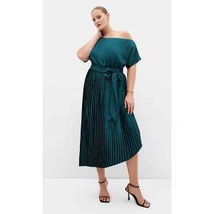city chic emerald green dress | Payton Off Shoulder Pleat Midi - LD20