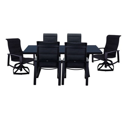Courtyard Casual Santorini 7 pc 84" Rectangle Mixed Dining Set  Includes:  One 84" Dining Table, Two Swivel Spring Dining Chairs, Four Dining Chairs