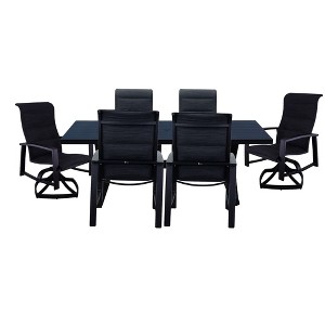Courtyard Casual Santorini 7 pc 84" Rectangle Mixed Dining Set  Includes:  One 84" Dining Table, Two Swivel Spring Dining Chairs, Four Dining Chairs - 1 of 4