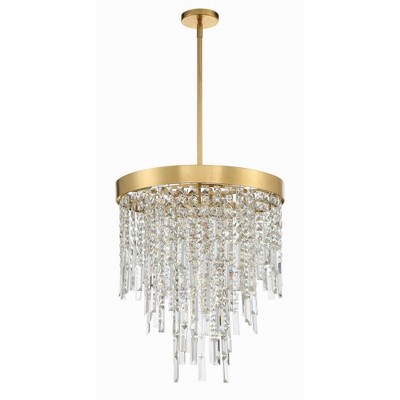 Antique Gold 5-Light Chandelier with Hand Cut Crystal Strands