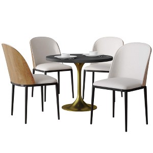 LeisureMod Verve 5-Piece Dining Set - 36" Round MDF Top Table, 4 Leather Dining Side Chairs - 1 of 4
