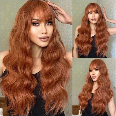 Jessie's Wig 26 Inch Body Wave Synthetic Wigs Air Bangs Copper Red Brown Ginger 1 Pc/Pack