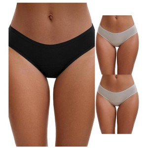 INSPIRE CHIC 3 Layers Period Leak Proof Briefs for Women's Cotton Mid-Waisted Underwear 3 Packs - 1 of 4