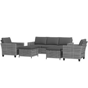 Resenkos 7 seats rattan patio furniture set, Outdoor Sectional Furniture, PE Rattan, - 1 of 4