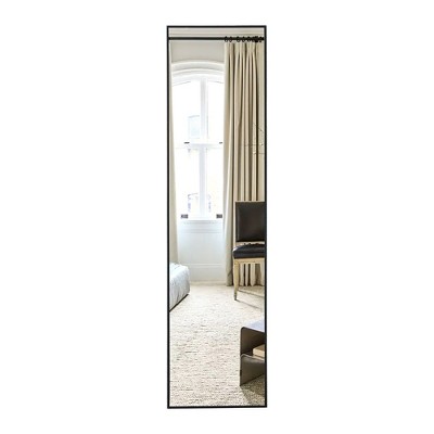 FURNIinspire Full Length Mirrors Floor Standing Wall Mirror, Bedroom Foyer Clothing Store Wall Mounted Mirror, Wooden Frame Square Black 15"*57.8"