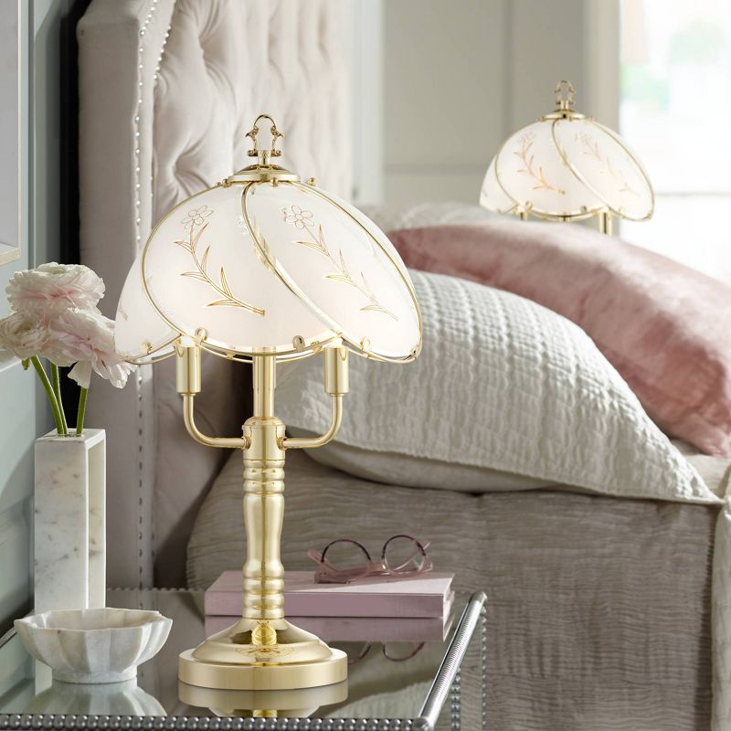Regency Hill Flower 19 1/2" High Small Traditional Accent Table Lamps Set of 2 Touch On-Off 3-Light Gold Brass Finish Living Room Bedroom Bedside, 2 of 9