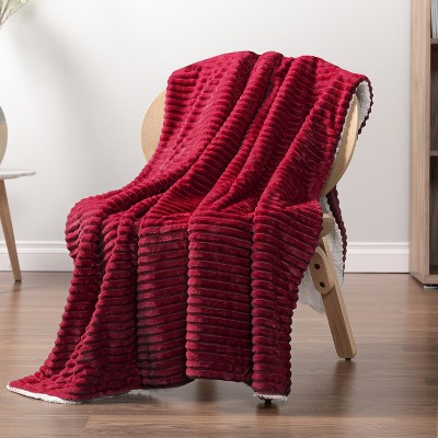 Wine Red Reversible Sherpa Fleece Throw Blanket