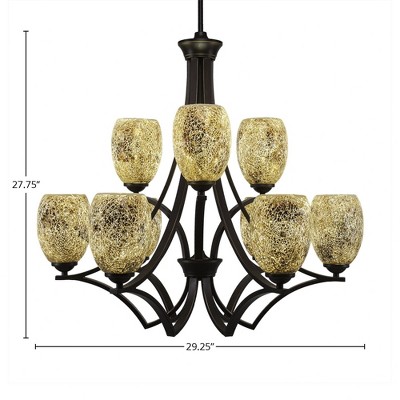 Toltec Lighting Zilo 9 - Light Chandelier in  Dark Granite with 5" Gold Fusion Shade