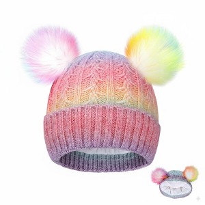 FAAYFIAN Rainbow Knit Winter Beanie Hat and Touchscreen Gloves Set for Kids 7-12 Ear Warmer - 1 of 4