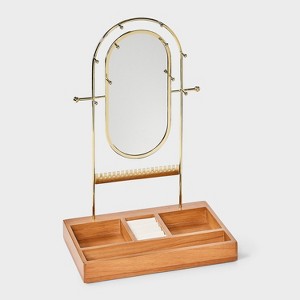 Oval Mirror Standing Jewelry Organizer - A New Day™ Brown/Gold - 1 of 2