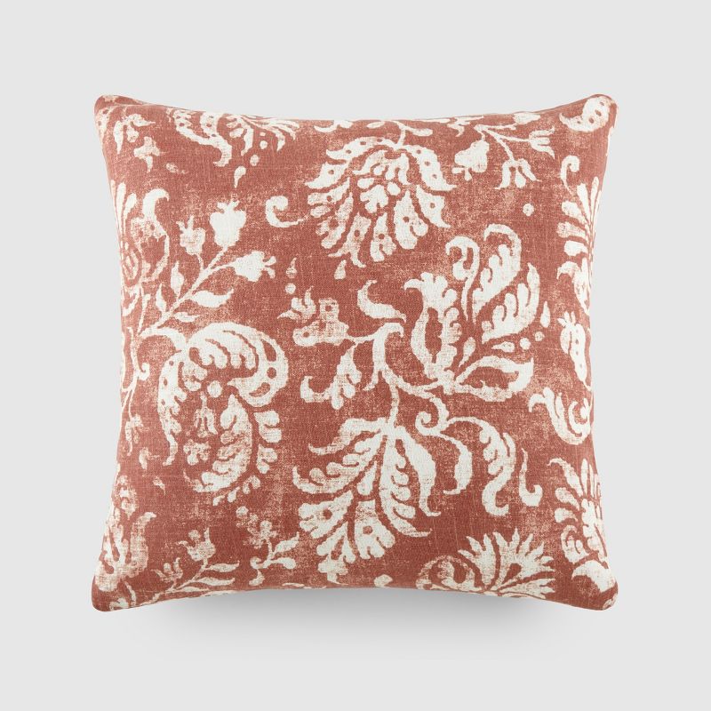 Distressed Floral Pattern Gray Cotton Throw Pillow Cover With Pillow Insert Set - Becky Cameron, 1 of 15