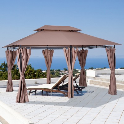 Khaki 10' x 13' Steel Frame Patio Gazebo with Curtains