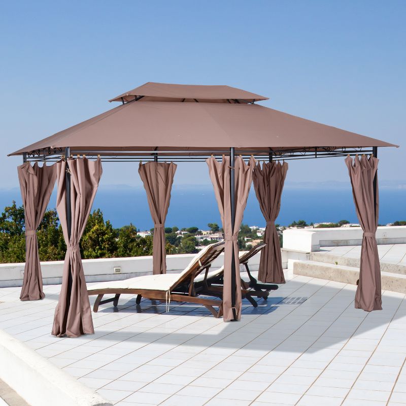 Outsunny 10' x 13' Outdoor Soft Top Gazebo with Curtains, 2-Tier Steel Frame Gazebo Patio, 4 of 10