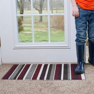 Red and Gray Striped Tufted Outdoor Door Mat, 29" x 18"