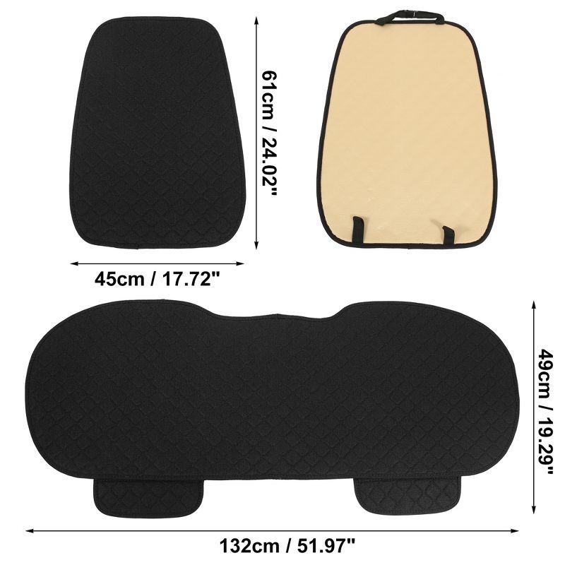 Unique Bargains Universal Car Seat Covers Protector Set Rear Back Seat Cover Flax Fiber Black 3 Pcs, 3 of 6