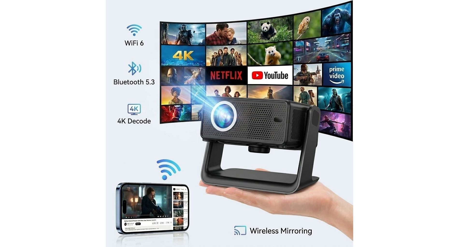 ARTSEA Projector 4K Support, Native 1080P Projector with Wifi and Bluetooth Video Projector