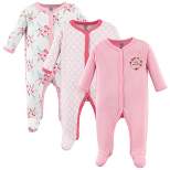 Luvable Friends Baby Girl Cotton Snap Sleep and Play 3pk, Pink Floral