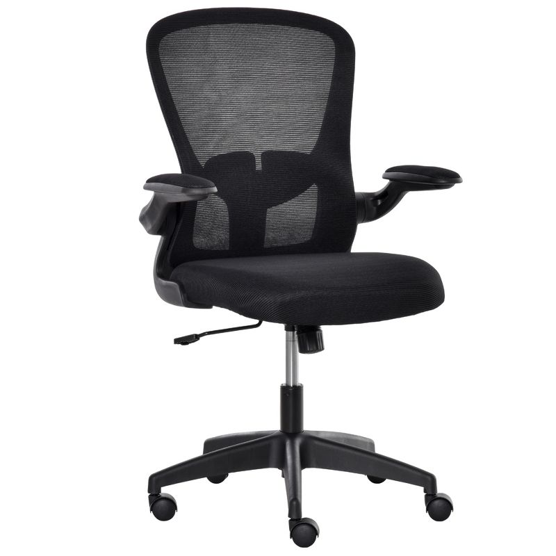 Vinsetto Mid-Back Mesh Home Office Chair, Ergonomic Computer Task Chair with Lumbar Back Support, Adjustable Height, and Flip-Up Arms, Black, 4 of 7