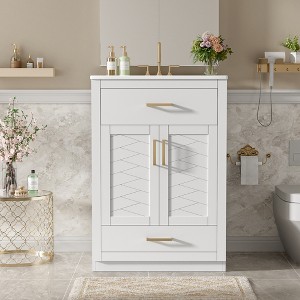 Bathroom Vanity Cabinet with Ceramic Sink, Freestanding Bathroom Cabinet with Tip-Out Drawer - ModernLuxe - 1 of 4