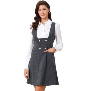INSPIRE CHIC Women's Double Breasted Decor A-Line Pinafore Suspender Dress - 1 of 4