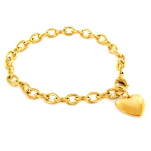 ELYA Women's Polished Heart Charm Gold Plated Steel Bracelet - 1 of 3