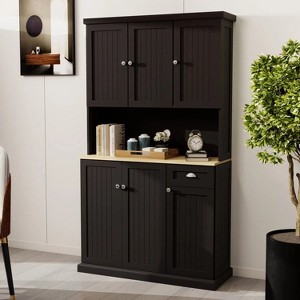 LunaLulinlk 71" Kitchen Pantry Storage Cabinet with Microwave Oven Countertop, Freestanding Hutch Cabinet - 1 of 4