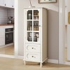 TopComfy Decorative Storage Cabinets Buffet Cabinet with Glass Doors and Drawer Storage Sideboard Cupboard for Living Room, White, 51.57"*20"*5.31" - 2 of 4
