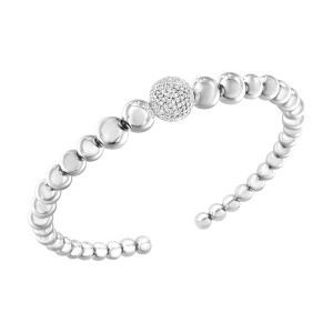 Haus of Brilliance Silver 1/6 Cttw Diamond Rondelle Graduated Ball Bead Cuff Bangle Bracelet - 1 of 4