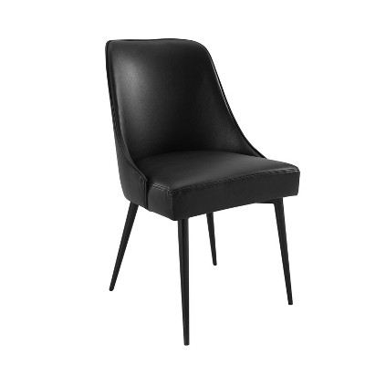 Black Faux Leather Upholstered Side Chair with Metal Legs