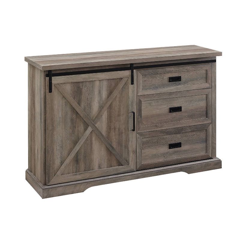 Orson Transitional Sliding X Barn Door Sideboard with 3 Drawers - Saracina Home, 3 of 8