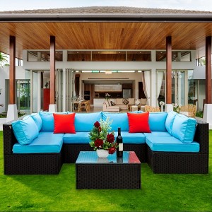 ELJGET Patio Furniture Set Outdoor Wicker Conversation Sets All Weather PE Rattan Sectional Sofa Set with Cushions & Coffee Table - 1 of 4