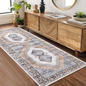 Machine Washable Vintage Printed Accent Area Rug Stain Resistant Non Slip Traditional Low Pile Floor Carpet for Living Room Bedroom Kitchen - 1 of 4