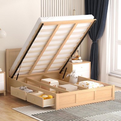 Streamdale Full Size Wood Platform Bed with Underneath Storage and 2 Drawers, Wood Color