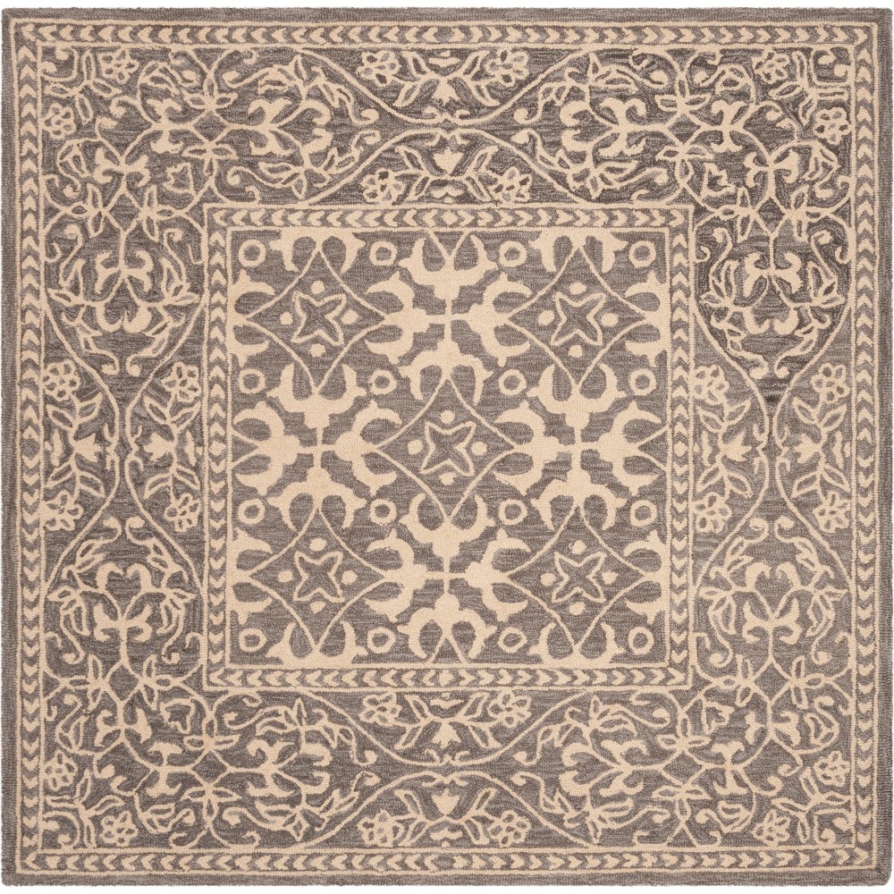 5'x5' Swirl Hooked Square Area Rug Gray/Beige - Safavieh