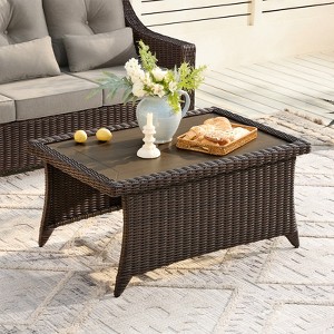 Spruce & Spring Outdoor Wicker Patio Outdoor Sofa Swivel Chair Coffee Table - 1 of 4