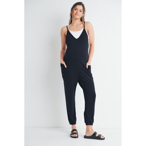 Hello Miz Women's  Casual V Neck Adjustable Straps Maternity Jogger Jumpsuit with Pockets - 1 of 4