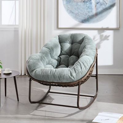 Living Room Rattan Woven Rocking Chair,Velvet Upholstered Recliner Chair With Metal Frame,Egg Chair For Outdoor Patio Bedroom-Coolbibila
