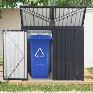Gulches Black Metal Garbage Bin Shed Stores 2 Trash Cans Stainless Galvanized Steel Multi Use 2 Chains Sloped Roof Lockable For Garden Yard Lawn - 1 of 4